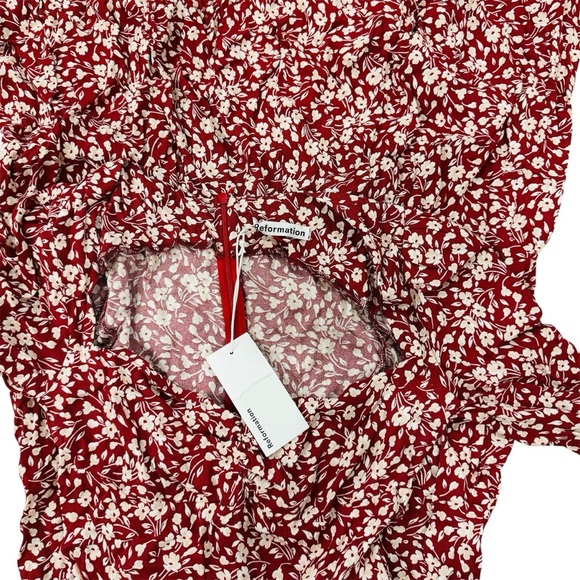 Reformation Floral Red Midi Dress NEW - Picture 9 of 9